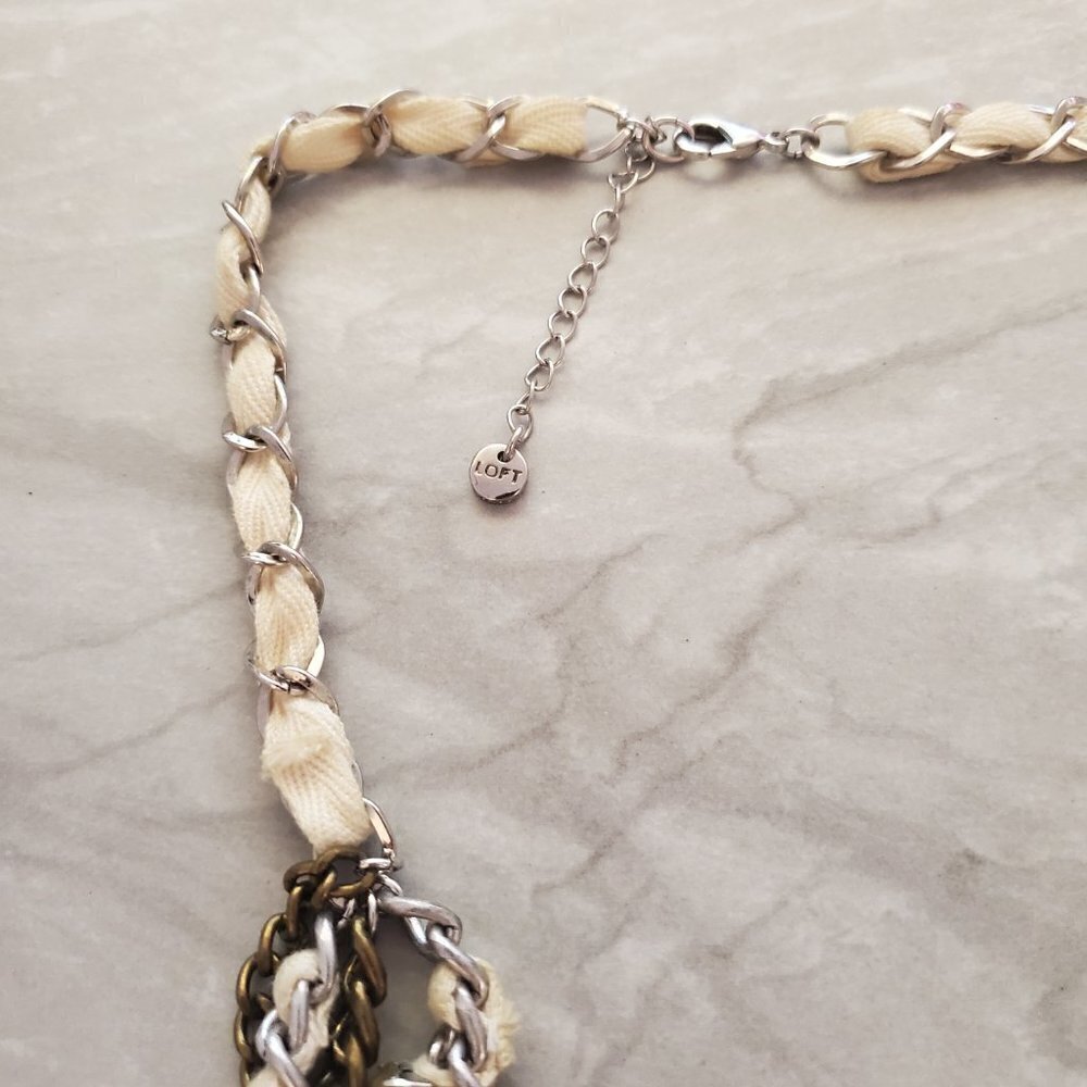 ✨ Chico's Rhinestones Crystal Ribbon Multi Chain Necklace ✨ - Picture 2 of 12